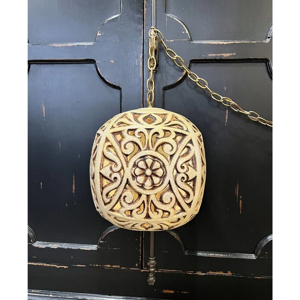 Orginal MCM Ceramic Hanging Swag Light Fixture w/ Chain Vintage 1960’s Excellent